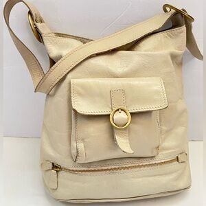 Vintage Francesco Biasia Cream Leather Shoulder Bag with Front Pocket